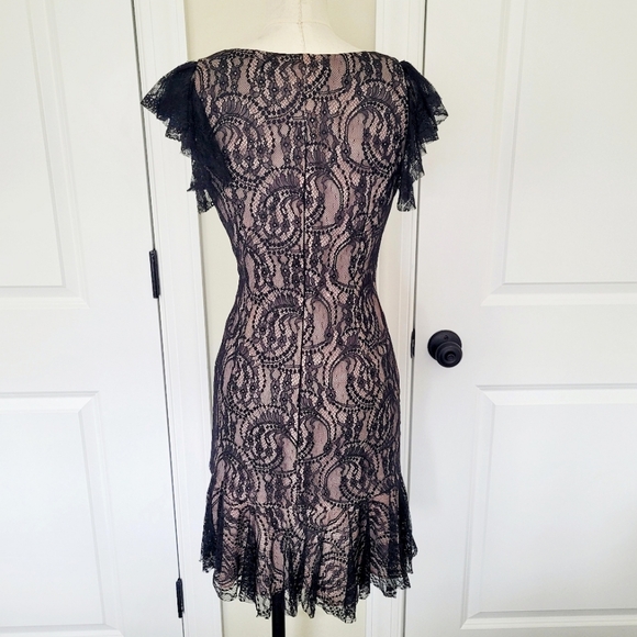 Black Lace Ruffle Dress Glam Special Occasion Classic Party Fall Spring Summer - Picture 4 of 7